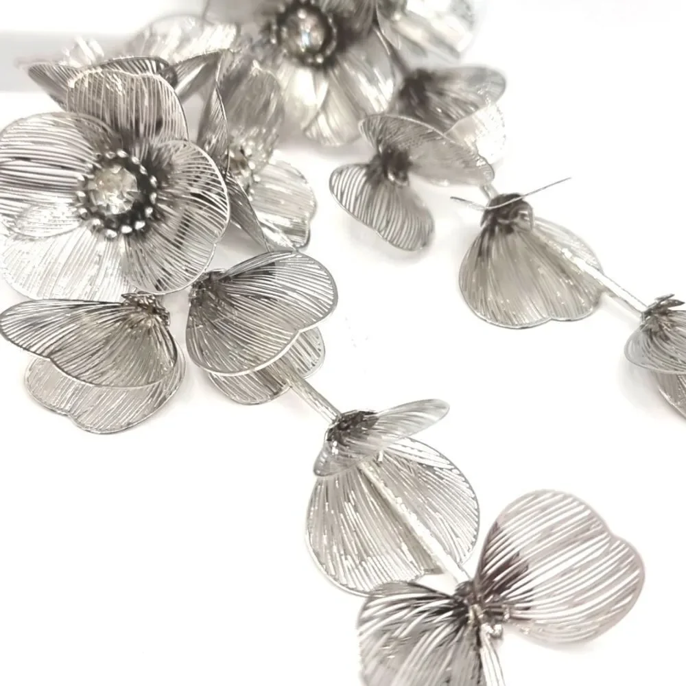 New! ZARA Silver cascading flowers earrings • NWOT